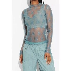 1I1399 B Lace Mesh Sheer Top Blue Various Sizes